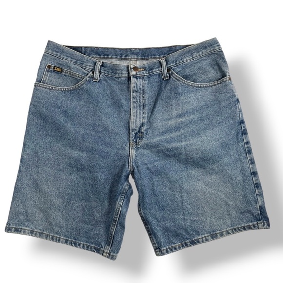 LEE Vintage 90’s y2k Straight Relaxed Fit Blue Denim Jean Shorts Jorts Mens 40 - Picture 1 of 6